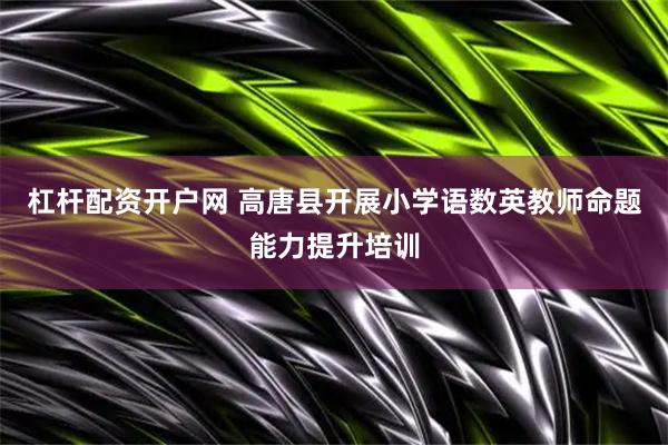 杠杆配资开户网 高唐县开展小学语数英教师命题能力提升培训